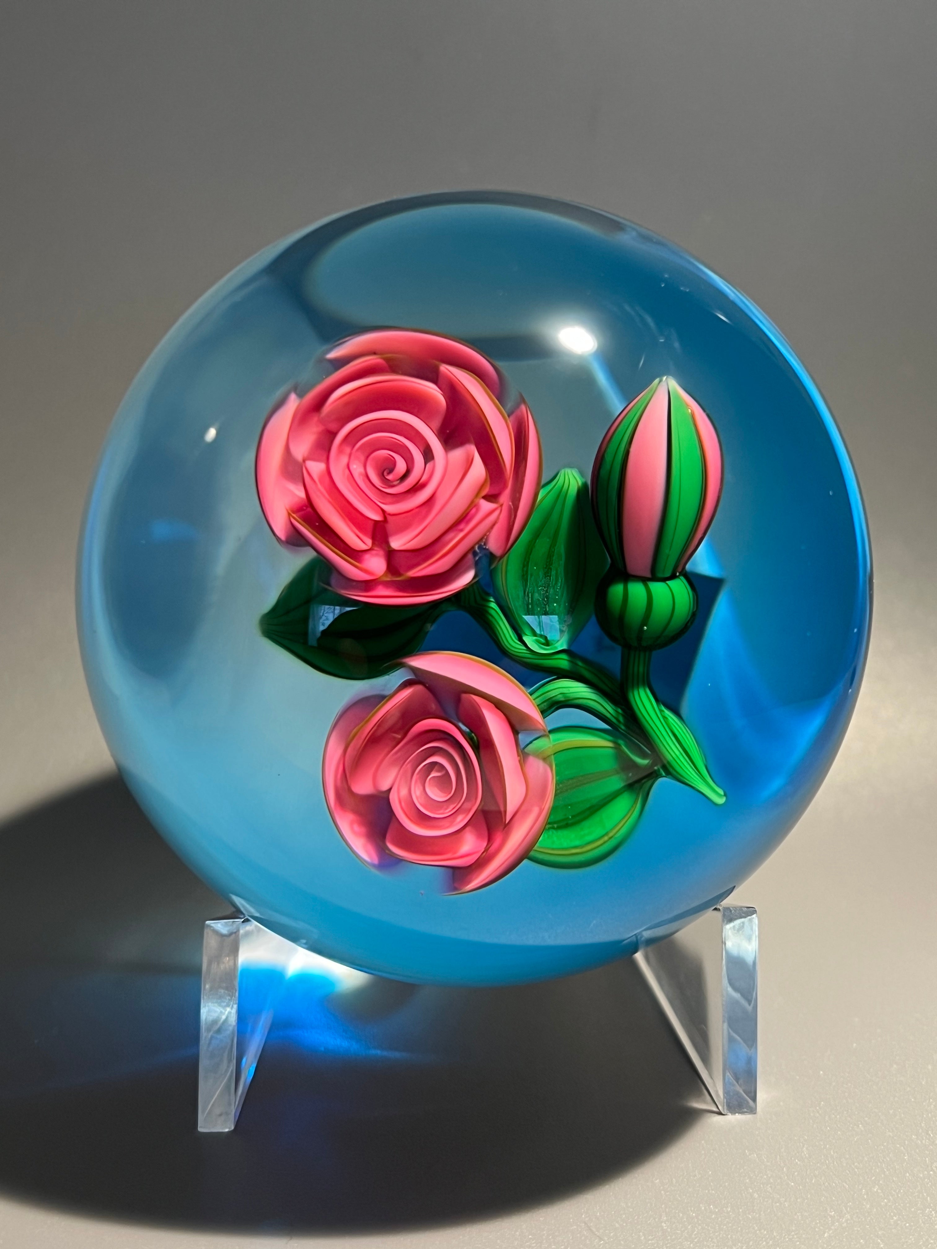 Ken Rosenfeld Pink Roses paperweight